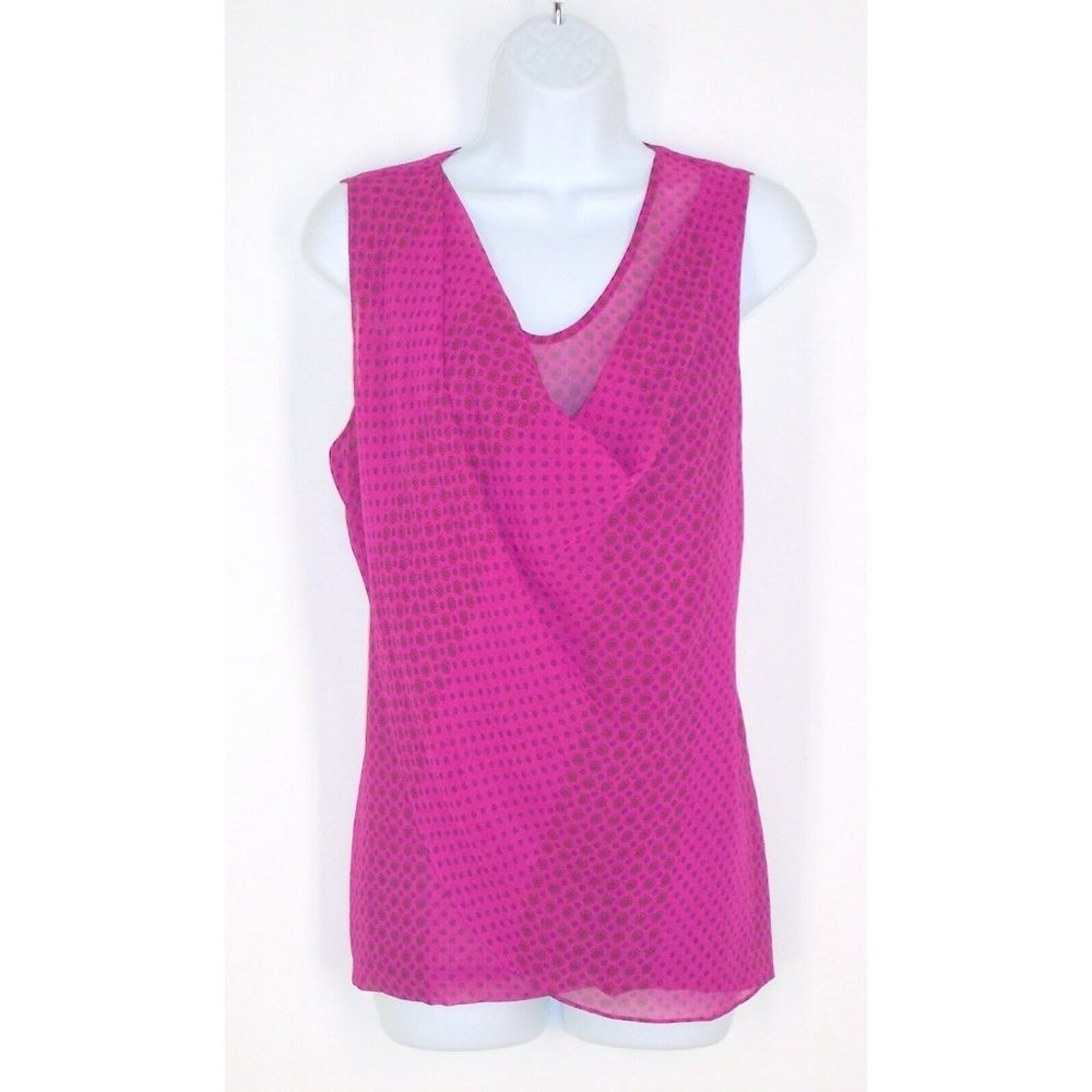 CAbi #983 Tank Top M Pink Floral Polka Dot Draped Neck Chiffon Sleeveless Blouse
